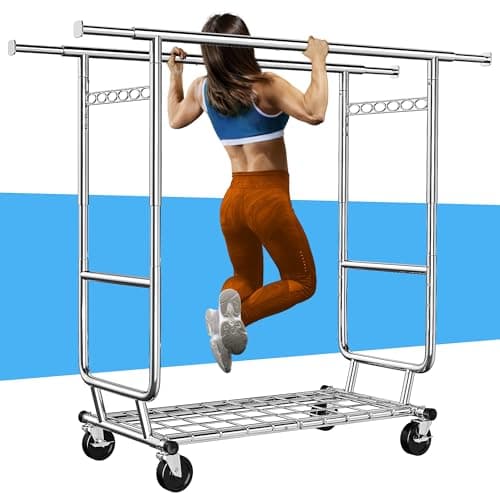 Raybee 620LBS Heavy Duty Clothing Rack with Wheels & Chrome Adjustment 22" x 76" x 69"