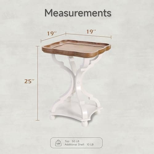 Rustic Farmhouse Cottagecore Accent End Table, Natural White Tray Top, Handcrafted Modern Finish
