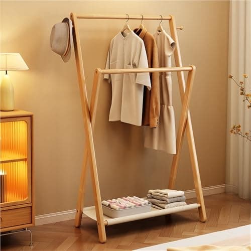 White Foldable Solid Wood Double Rod Clothes Hanger, 81.5cmStorage Rack