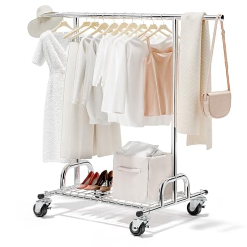 Heavy Duty 450 lbs Clothing Rack with Shelves, Lockable Wheels, Portable Garment Rack