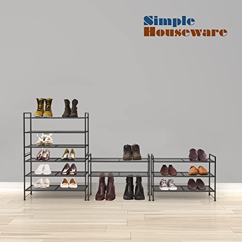Black 3-Tier Stackable Mesh Shoe Rack