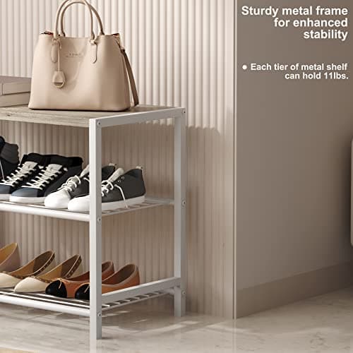 HOMEFORT Narrow 3-Tier White Oak Shoe Organizer Tower