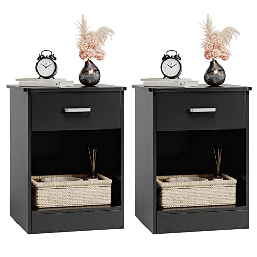 Fotosok 2-Tier Bedside Table with Drawer & Storage, White