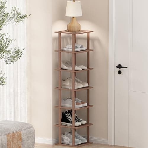 Slim White Bamboo 6-Tier Shoe Rack for Small Spaces Closet Storage