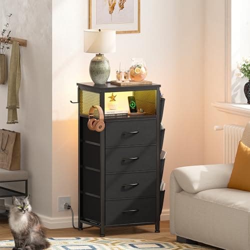 EnHome Black Nightstand Set of 2 with Charging & Storage