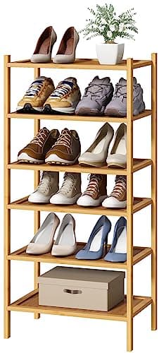 Bamboo 3-Tier Long Shoe Rack for Entryway | Foldable & Stackable Shoe Organizer