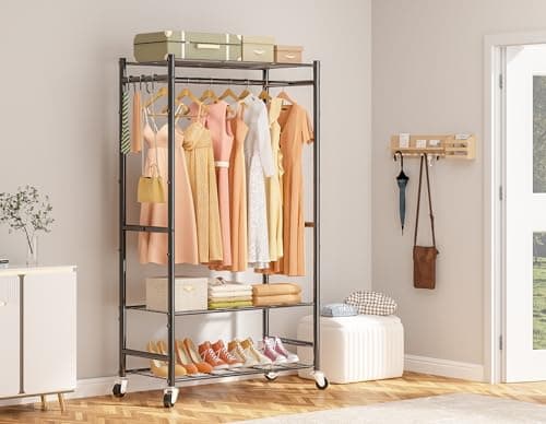 Heavy Duty 3 Tier Wire Clothes Rack, Black - Portable Wardrobe Rack