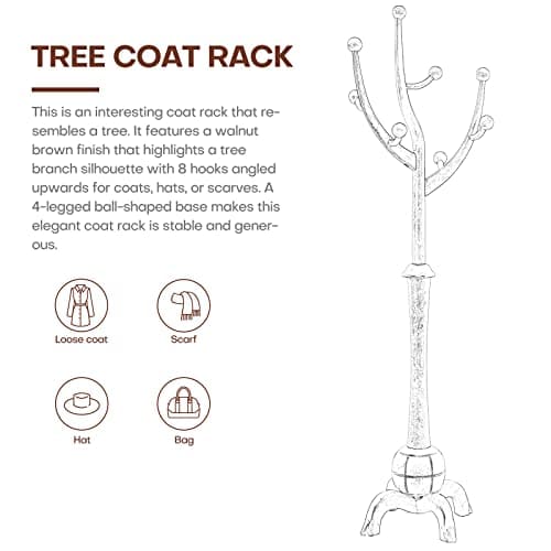 Wooden Coat Rack with 8 Hooks - Creative Tree Branch Design for Entryway, Hallway, Bedroom - Holds up to 160lb