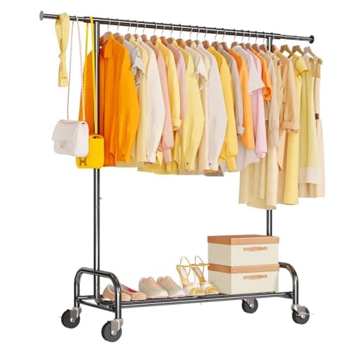 Sturdy 450 LBS Standing Rollable Clothes Rack, Silver Metal Closet Wardrobe