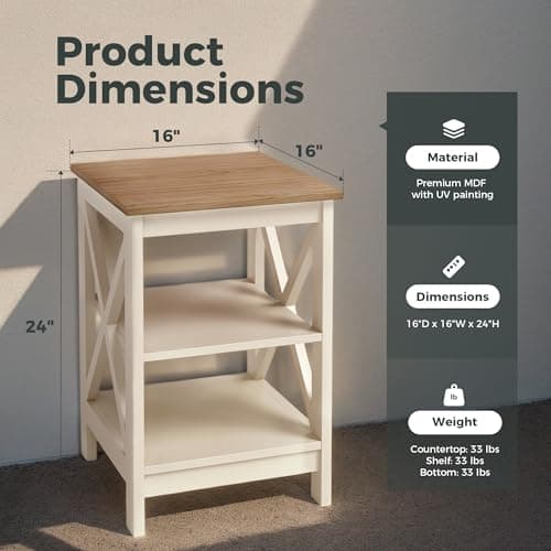 MAISON ARTS Set of 2 Farmhouse Ivory White End Tables for Living Room and Bedroom