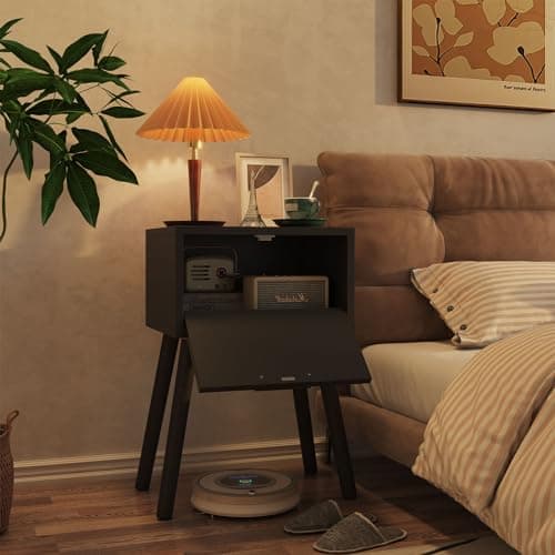 Modern Black Handmade Rattan Nightstand Set, Solid Wood Legs, Drawers for Bedroom and Small Spaces UHST010B-2