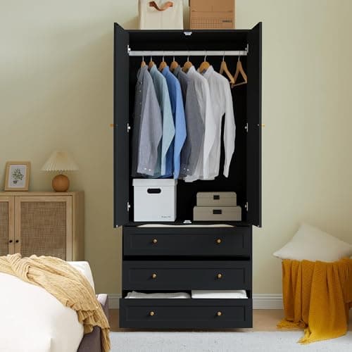 71" Wooden Wardrobe Armoire with 4 Doors & 6 Drawers for Bedroom Storage