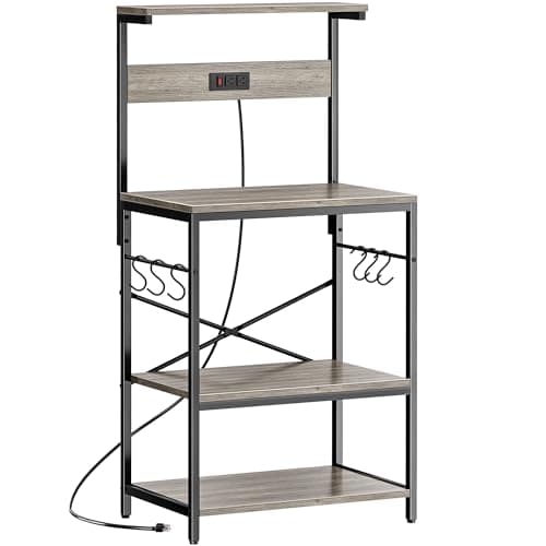 SUPERJARE 4-Tier Bakers Rack with Power Outlet - Black