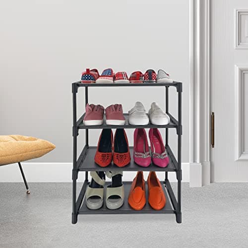 Sturdy 4-Tier Non-Woven Fabric Shoe Rack for Entryway and Closet
