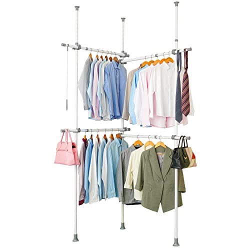 Heavy Duty 2-Tier Double Rod White Clothes Rack - Supports 220 Lbs