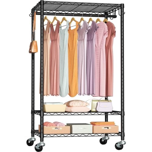 Heavy Duty P6 Rolling Clothes Rack, Max 380 LBS, Portable Closet Rack, Black