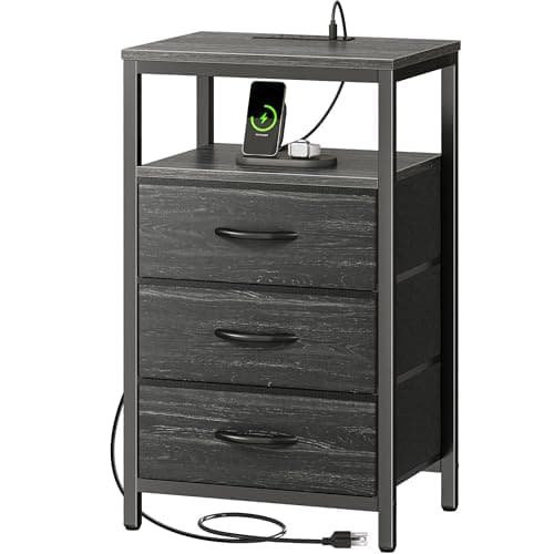 Huuger 33.9 Inch Tall Night Stand with Charging Station & 4 Drawers, Gray