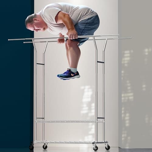 Heavy Duty Rolling Clothes Rack - Portable Metal Garment Rack for Clothing and Coats