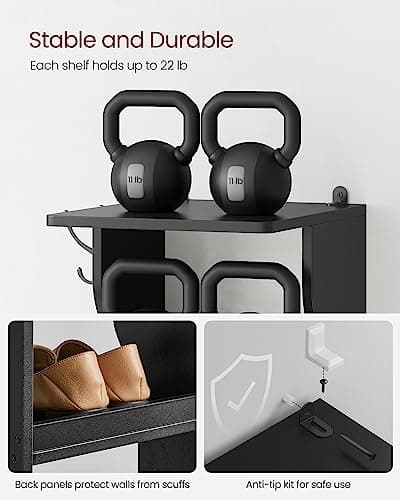 VASAGLE Narrow 7-Tier Shoe Rack with Hooks, Slim Corner Storage, Black ULBS200T16