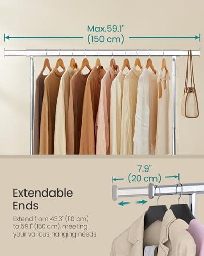 SONGMICS Heavy-Duty Garment Rack with Wheels, 286.6 lb Capacity