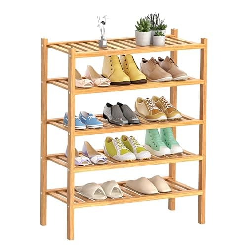 Bamboo 2-Tier Shoe Organizer - White, Free-Standing Closet Storage