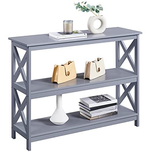 Yaheetech White Narrow Console Table with 3 Shelves for Hallway Living Room