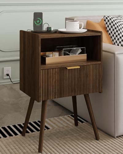 Yellow Oak Modern Nightstand with Storage Drawer & Wood Shelf
