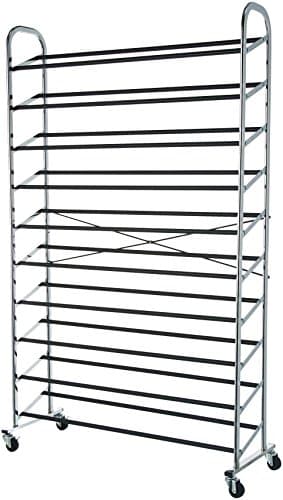 Amazon Basics Chrome Shoe Organizer, 50-Pair, 35.8 x 14.6 x 59.5 inches