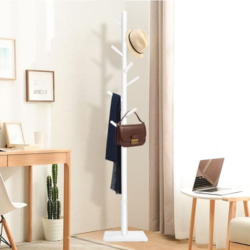 Sturdy Freestanding Coat Rack with 8 Hooks & 3 Sizes, White