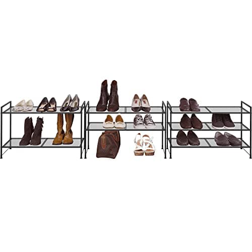 Black 3-Tier Stackable Mesh Shoe Rack