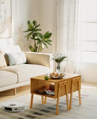 Bamboo Stackable End Tables, Pipishell Living Room Nightstand Set of 2