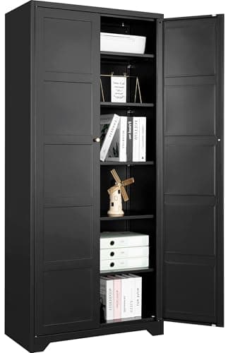 SISESOL Black Metal Wardrobe Closet with Adjustable Shelves