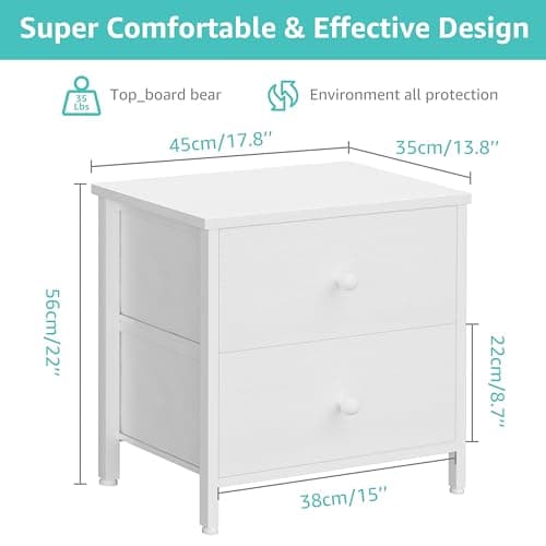 BOLUO White Nightstand with Fabric Drawers for Small Bedrooms