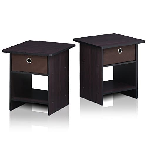 Furinno Andrey Dark Brown/Black End Table with Bin Drawer