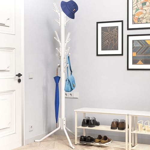 White Shaped Tree Coat and Hat Hanger with 18 Hooks