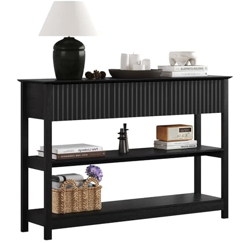 Treocho 47" Fluted Console Table with 3 Drawers, Oak Storage Foyer Table for Entryway, Living Room