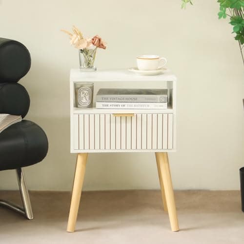 MaxSmeo White Mid Century Modern Nightstand with 2-Tier Storage for Bedroom