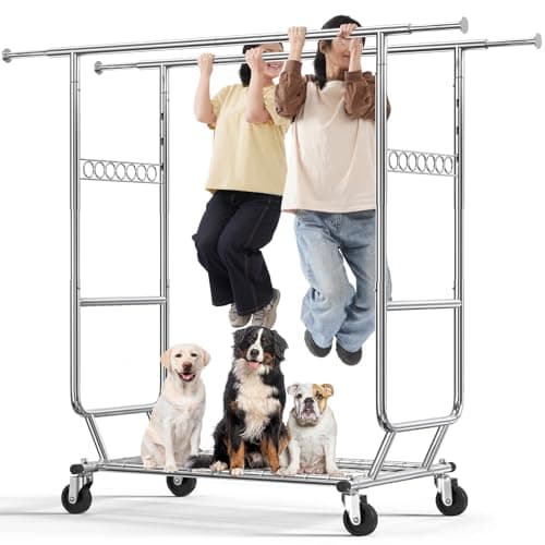 HOKEEPER Heavy Duty Rolling Clothing Rack with Adjustable Shelves