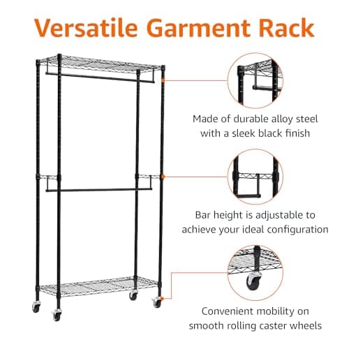 Amazon Basics Heavy Duty Double Hanging Closet Organizer Rack, WI-GAR1436B
