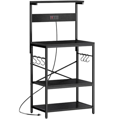 SUPERJARE 4-Tier Bakers Rack with Power Outlet - Black