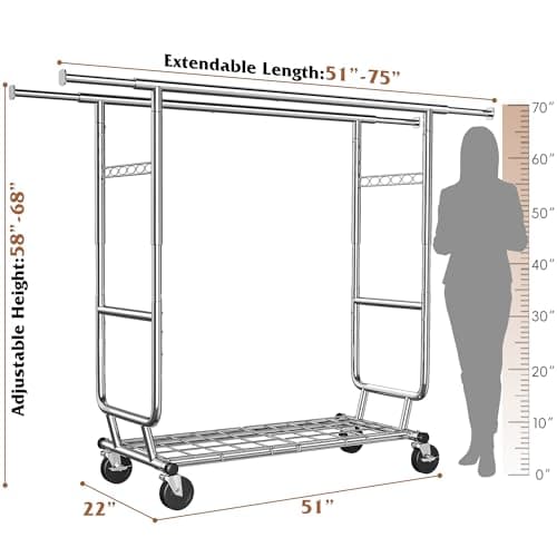 Raybee Heavy Duty Rolling Clothes Rack 630 LBS, Adjustable & Commercial Grade