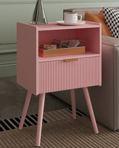 Yellow Oak Modern Nightstand with Storage Drawer & Wood Shelf