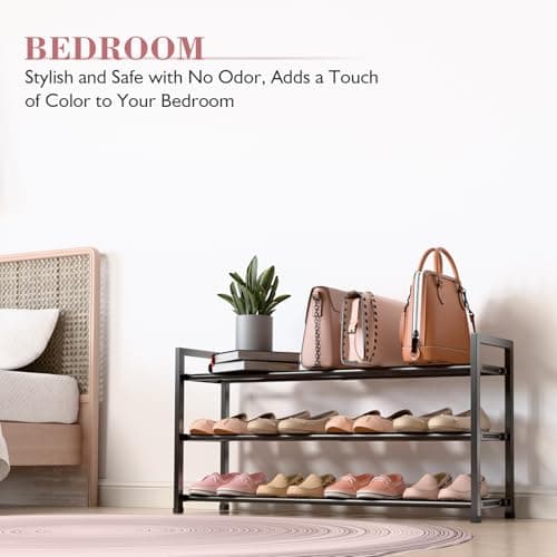 Sturdy 3-Tier Black Metal Shoe Rack for Closet and Front Door