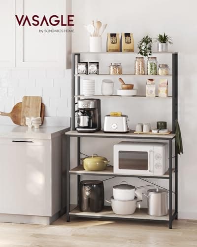 VASAGLE 39.4 Inch Industrial Baker's Rack with 6-Tier Shelves and Hooks UKKS039K02