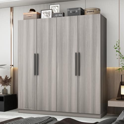 MOUMON White Armoire Wardrobe 3 Doors Cube Shelves 18.9" D x 47.2" W x 70" H