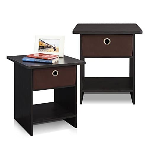 Furinno Andrey Dark Brown/Black End Table with Bin Drawer