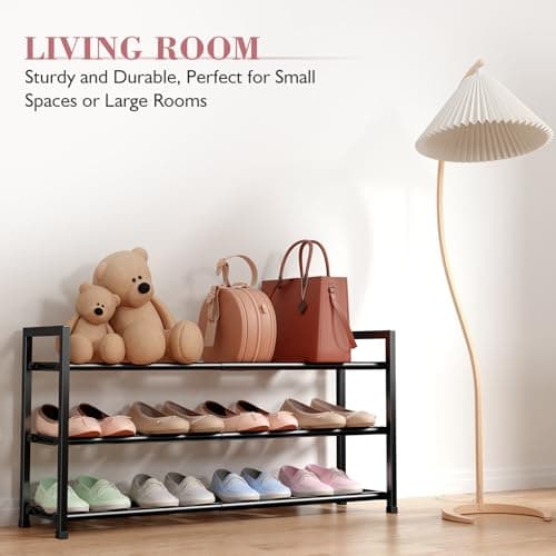 Sturdy 3-Tier Black Metal Shoe Rack for Closet and Front Door