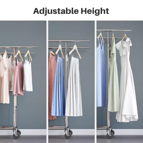 HOKEEPER Heavy Duty Rolling Clothing Rack with Adjustable Shelves