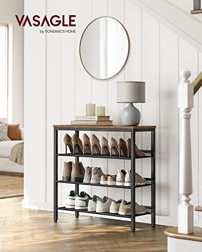VASAGLE 4-Tier Entryway Shoe Rack with Storage Shelves ULBS040B01