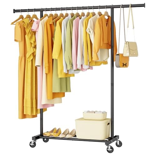 Portable Garment Rack with Wheels, 46.5 Sturdy Metal Clothes Organizer for Hanging Coats, Shirts, Dresses - Black